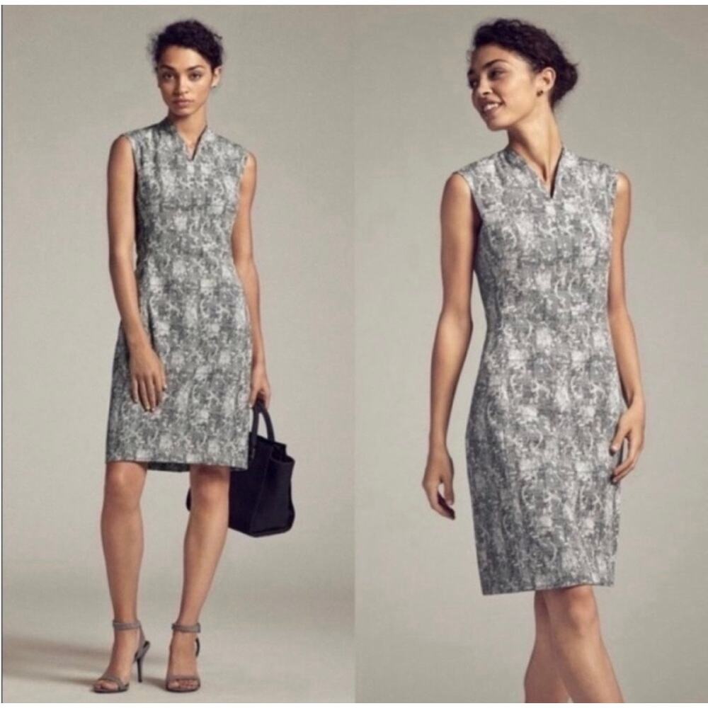 M.M. Lafleur Aditi Sheath Dress Black White Crackle Career Office Classic Size 4